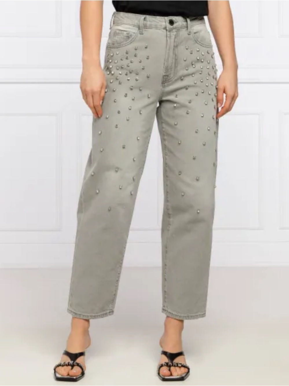 Pinko Gray rhinestone Studded Straight-Leg boyfriend Jeans